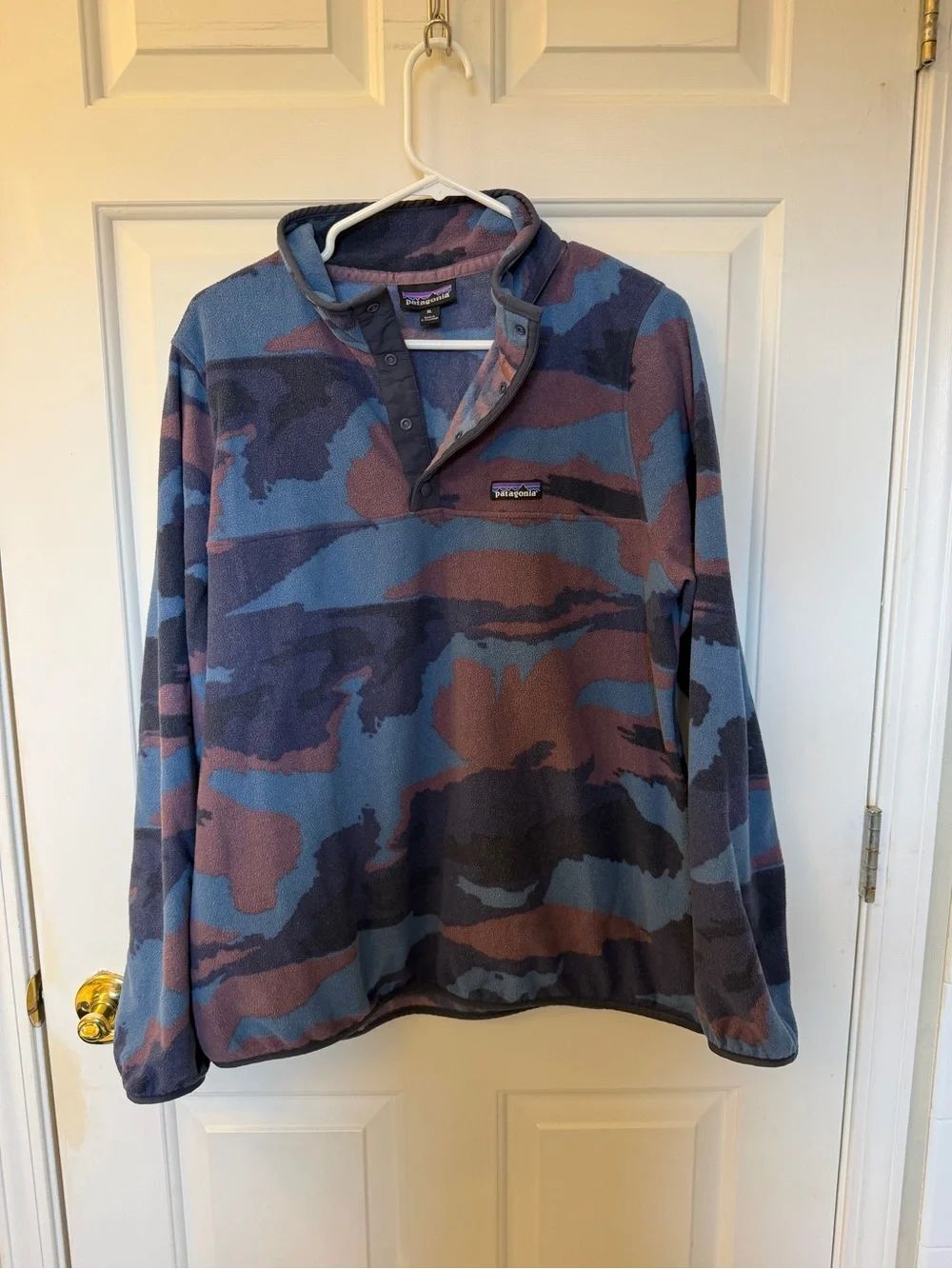 Women’s Patagonia Fleece Pullover in Dusty Rose and Slate Blue Camo SZ XL. EUC! - Picture 2 of 6